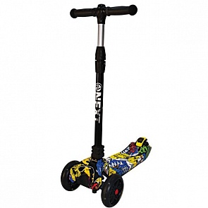 Самокат 3-х колесный складной - Next, многоцветный принт, управление наклоном, со светящимися PU колесами (Next, S054-1 (6)sim)